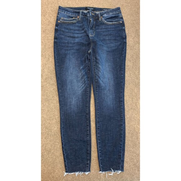 Judy Blue Jeans Womens 13/31 Mid Rise Skinny Raw Hem Dark Wash Stretch Y2K Denim - Picture 1 of 9